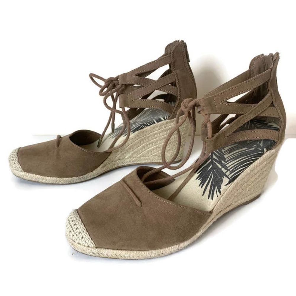 DV Dolce Vita Monica Ghillie Suede Espadrille Wedge Platform Size 9.5 Brown Tan